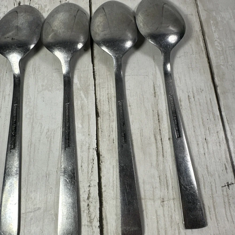 Oxford Hall OXH3 Stainless 4 Oval Soup Spoons Rose Burnished Japan Flatware B67G